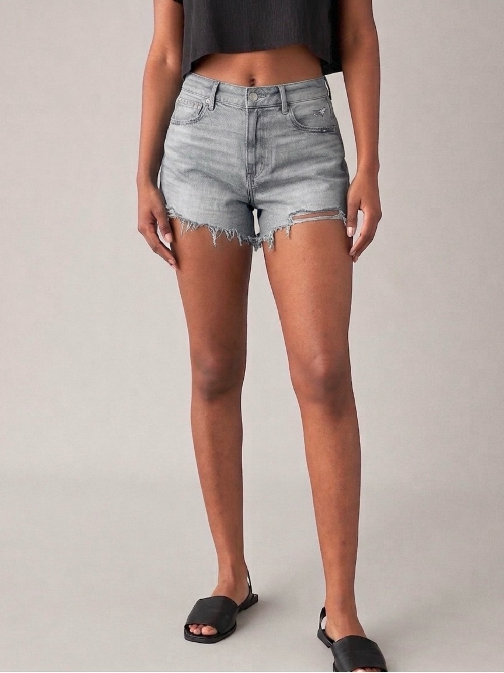 NWOT American Eagle Outfitters Gray High-Rise Distressed Denim Cotton Short